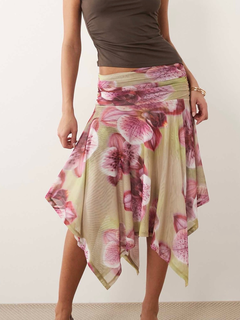 ASOS Pink Floral Circle Skirt